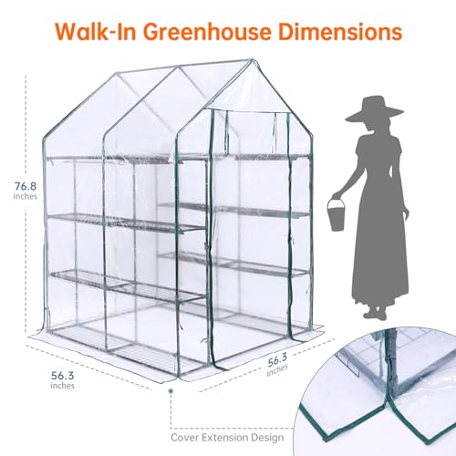 Bstrip Walk In Greenhouse, Indoor Greenhouse with Grow Lights, Mini Indoor Greenhouse with Roll-Up Zipper Entry Door and PVC Cover, Dimmable 2FT 120W Plant Light with Timer (56.3"W X 56.3"L X 76.8"H ) - Image 3