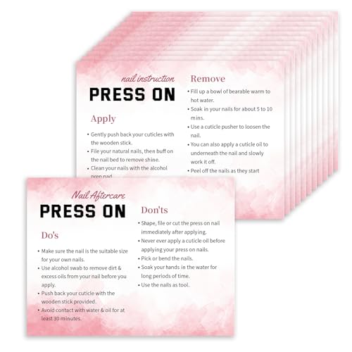 50 Pack Press on Nail Instructions Cards, Bebbtiy Press on Nail Application Guides Nail Aftercare Manicure Usage Business Supplies Card (White-1)