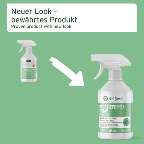 AniForte Ungeziefer-Ex Spray 500ml – Umgebungsspray bei akuten Befall gegen Mücken, Insekten, Milben, Läuse, Bettwanzen, Ungeziefer Spray für Zuhause, Hunde & Katzen Liegeplätze, Insektenspray Abwehr