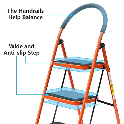 Luisladders 2 Step Stool Folding Lightweight Step Ladder Steel Ladder With Hand-Grip And Non-Slip Wide Pedal 500Lbs En131 #TOP2