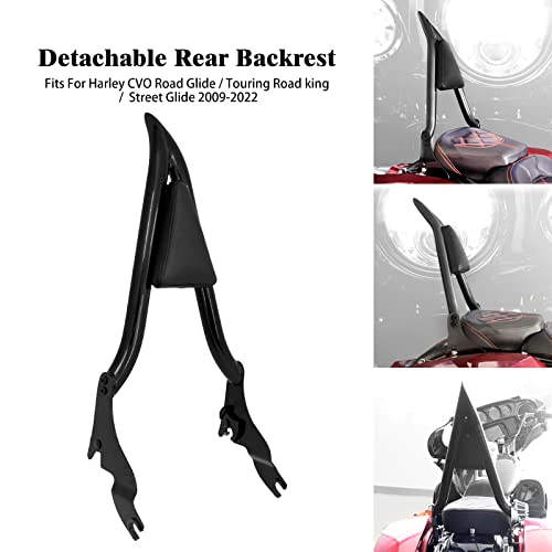 HCmotorku Motorcycle Rear Sissy Bar Detachable Passenger Backrest with Cushion Pad Fit for Harley Touring Road King Street Glide Electra Glide Road Glide FLHR FLHX FLHT FLTR 2009-2023 (Black 22\")