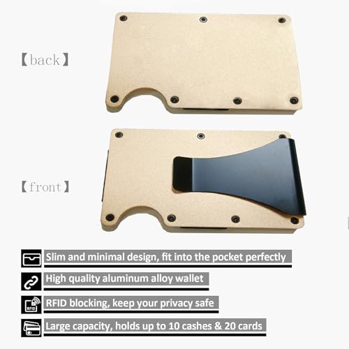 Generic Minimalist Wallet for Men, Slim Aluminum Metal Pocket Wallet with Money Clip, Blocks RFID Scanners ID Card Holder(Gold), Glod3