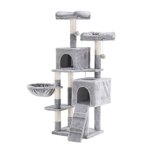 Hey-Brother 58'' Multi-Level Cat Tree Condo Furniture With Sisal-Covered Scratching Posts, 2 Plush Condos, Hammock For Kittens, Cats And Pets (Light Gray) #TOP1