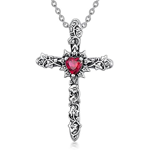 Cross Necklace for Men Women 925 Sterling Silver Vintage Cross Necklace Gothic Red Pendant Necklace Punk Oxidized Jewellery Gifts for Men Boy Women Cover