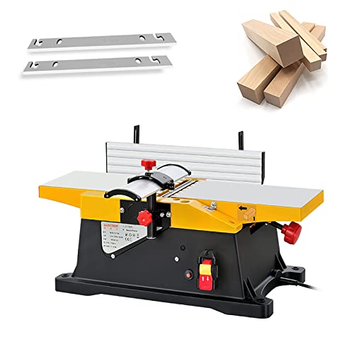 Cepilladora de Madera eléctrica de 6 Pulgadas con 2 Cuchillas,Cepilladora de sobremesa Resistente de 1800 W, Cabezal de Corte preciso de 12000 RPM, Mesa de Trabajo Grande de alumin