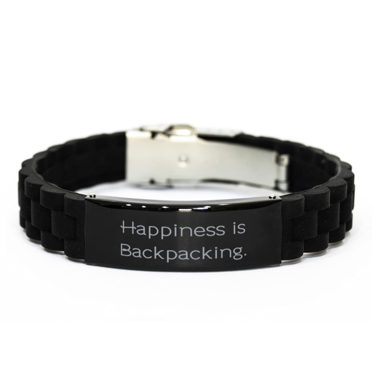 Game On Novelties Backpacking Gifts for Men Women, Happiness, Inspire Backpacking Black Glidelock Clasp Bracelet, Engraved Bracelet from Friends