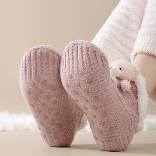 Image of Cute Slipper Socks for Women, Winter Warm Floor Fuzzy Socks, Cozy Sherpa Slipper Socks, House Sleeping Socks