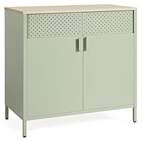SONGMICS Aufbewahrungsschrank, Metallschrank, mit Doppeltür, Magnetverschluss, Verstellbarer Einlegeboden, Stahlgestell, 40 x 80 x 76 cm, lorbeergrün-natureichenfarben LSC102C01