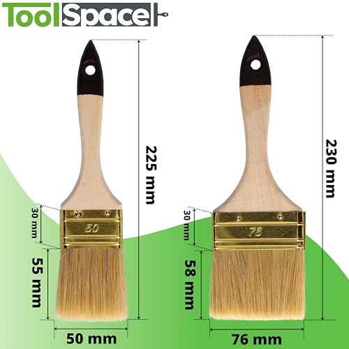 ToolSpace Flachpinsel Profi Pinselset Flachpinselset Lasurpinsel Naturhaar für Lack Lasur Farbe Kreidefarbe Möbel Wand Fenster Malerpinsel für Innen Außen wiederverwendbar DIY 25 mm 36 mm 50 mm 76 mm