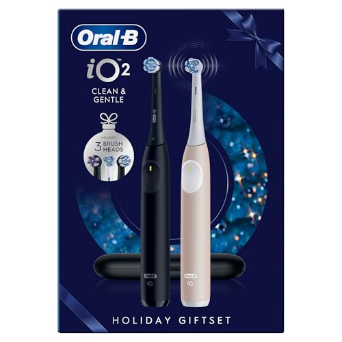 Oral-B iO Series 2 Spazzolino elettrico Duo, con 2 maniglie, 3 testine di ricambio, custodia da viaggio, 3 modalità di pulizia per la cura dei denti, spazzolino elettrico, progettato da marrone, nero
