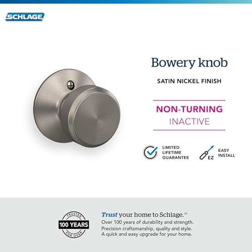 Image of Schlage F170 BWE 619 Broadway Door Lever, One Sided Non-Turning Dummy Door Handle, Satin Nickel