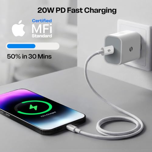 Image of Mozen (MFi-Standard & BIS Certified) 20W iPhone Charger USB-C Charger with Type-C Cable, Compatible with iPhone 17 /16 /15 Series, iPad & USB-C Devices, Braided Cable, PD Fast Charging, 1 Year Warranty
