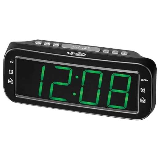 JENSEN JCR 206 Digital AM/FM Dual Alarm Clock Radio, Simple, Sleek Design with Large 1.8” Green LED