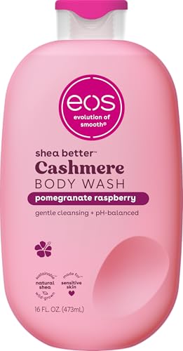 eos Cashmere Body Wash – Pomegranate Raspberry, Moisturizing Body Wash, Creamy Gel Formula, with Shea Butter, Glycerin, Vitamin E, pH Balanced, Sensitive Skin, Vegan, 16 fl oz