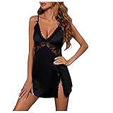 callmo Sexy Dessous Damen Für Sex, Sexy Dessous Damen FüR Sex UnterwäSche Damen und Slip Set Lingerie Unterwäsche Nachthemd Negligee String Reizwäsch Erotik Strapse Set Spitze BH und String Tanga