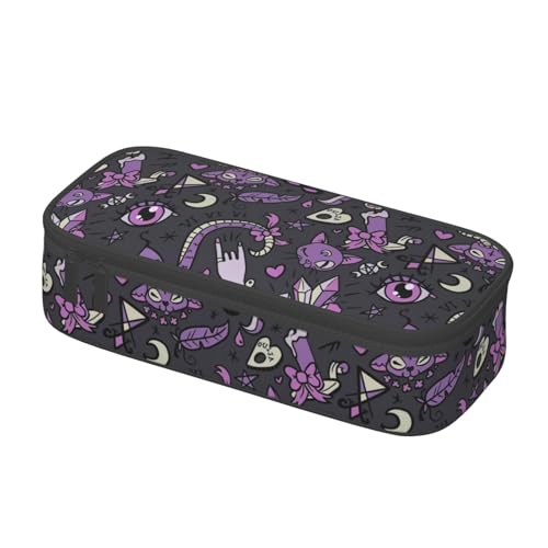 Image of Magic Goth Gothic Skull Spooky Gray Purple Pencil Case Big Capacity Storage Pencil Pouch Stationery Bags With Zipper Portable Pen Holder Box Organizer For Boys Student College School Office Supplies
