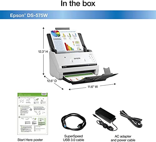 Image of Epson DS-575W Wireless Document Scanner: 35ppm, Twain & ISIS Drivers, 3-Year Warranty with Next Business Day Replacement