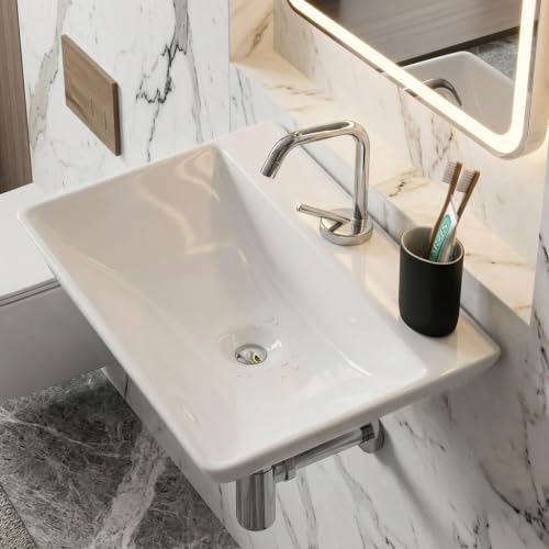 Image of Wall Mounted Wash Basin for Bathroom /Wall Hung Wash Basin /Ceramic Sink (44x36x14 cm)