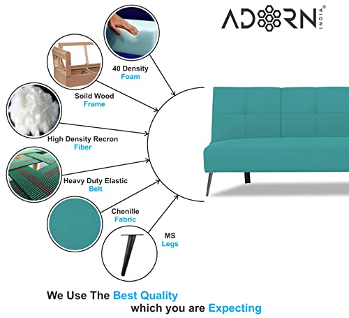 Image of Adorn India Xander 3 Seater Sofa Cum Bed (Aqua Blue) (3 Year Warranty)