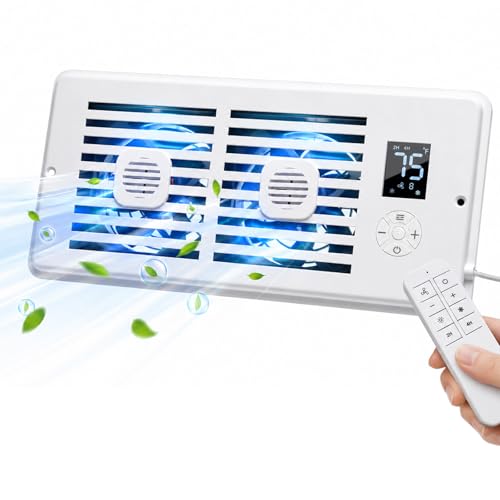 Wuraire Quiet Register Booster Fan; for Floor/Wall Registers 4 x 10 Smart Vent Fan Booster with Auto Thermostat Temperature Control HVAC Air Vent Fan Adjustable Speeds Aromatherapy