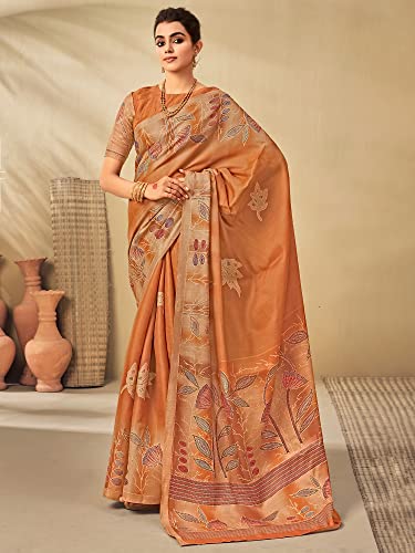 Image of AKHILAM Women's Abstract Tussar Silk Printed Saree With Unstitched Blouse Piece (KANTHA01 Parent)