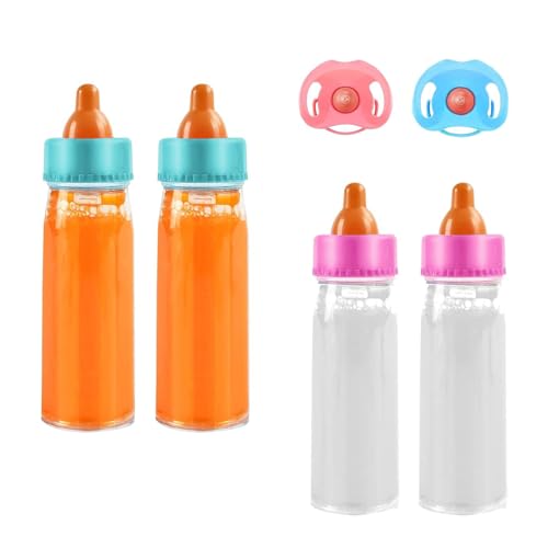 JINJUMEI 4 Stück Puppenflasche Mit Milch und 2 Stück Puppenschnuller,...