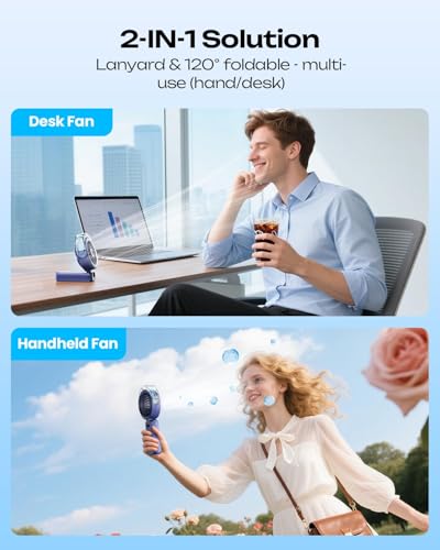 Image of Otlonpe Handheld Misting Fan Portable, Powerful 4 High Speeds Rechargeable Small Hand Held Fan Water Mist, 4000mAh Battery Operated, Foldable, Lanyard, Personal Cooling for Travel Men Wome