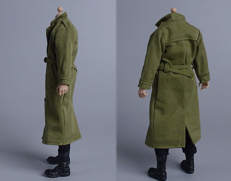 Fremego 1/12 Scale Male Clothes,Men's Long Coat Military Uniform British Style Long Trench Coat Windbreaker Outfit Clothing for 6inch Male Soldier Action Figure Body (Army Green)