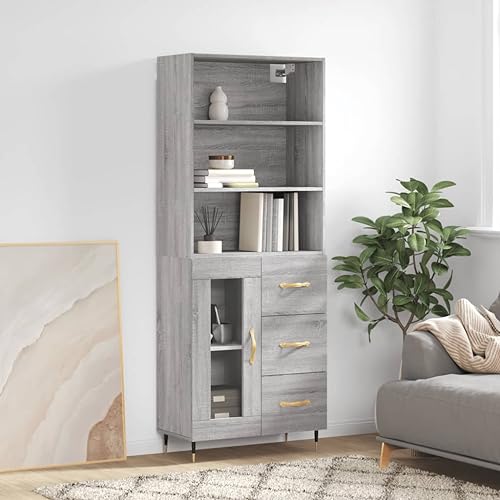 MOBCANT Highboard Meuble à café, meuble TV, meuble à vaisselle, convient pour cuisine, salon, chambre à coucher, foyer, gris sonoma, 69,5 x 34 x 180 cm, matériau en bois