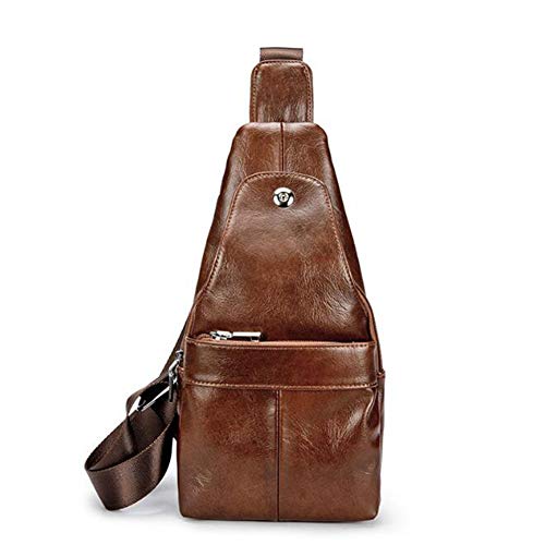DcSpring Bolso Cruzado Hombre Piel PU Bolso de Hombre Cuero Mochila de Bandolera Impermeable Mochila de Pecho Vintage para Viaje Motocicleta Ciclista Senderismo Deportes Camping (Marrón)