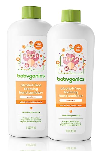 Image of Babyganics Foaming Hand Sanitizer Refill, Alcohol Free, Mandarin, Kills 99.9% of Common Bacteria, Moisturizing, 16 Fl Oz (Pack of 2)