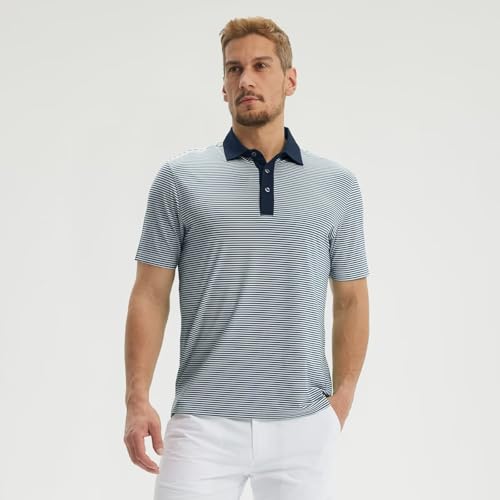 M MAELREG Mens Golf Shirt Dry Fit Short Sleeve Striped Performance Moisture Wicking Polo Shirt Golf Shirts for Men
