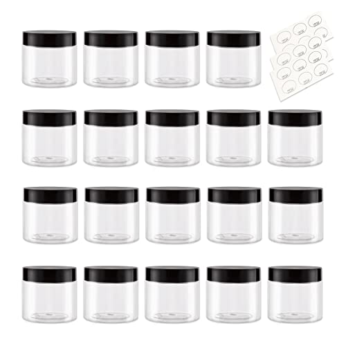 ZEJIA 20 Gram Plastic Cosmetic Jars with Lids, 20 Pieces Small Cosmetic Containers, Travel Size Sample Containers, Round Travel Jars for Lotions, Powder, Makeup, Beauty Products, Slime (20ML/0.7 oz)