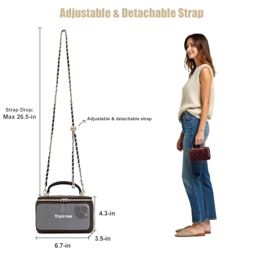 Image of M-ioi-M Small Genuine Leather Purse Quilted Crossbody Bag for Women, Mini Top-Handle Shoulder Handbag w /Gold Chain Strap