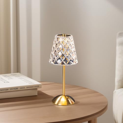 AZURAOKEY sladdlös metall vintage skrivbordslampa, 3 Color Touch Control Uppladdningsbar lampa, Bärbar Crystal Bordslampa, Touch Dimbar Crystal Lamp för sovrum, vardagsrum, kontor