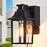TITOSICHY Porch Light with GFCI Outlet,Dusk to Dawn Motion Sensor Outdoor Light,3 Light Modes Black