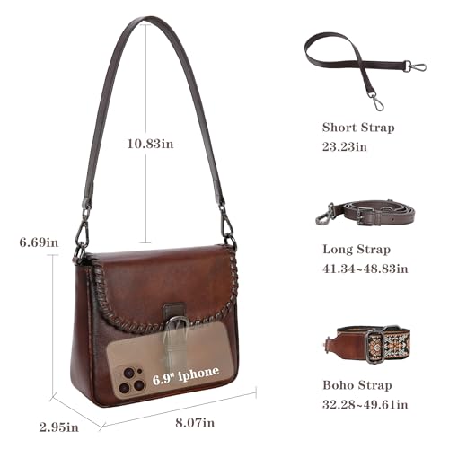 HESHE Genuine Leather Crossbody Bags for Women Satchel Purses Boho Shoulder Bag with 3 Straps Designer Cross Body Bag3