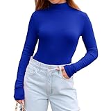 Abardsion Women's Long Sleeve Mock Turtleneck Shirts 2025 Fleece Lined Base Layer Slim Fit Thermal Underwear Tops (Royal Blue, S)