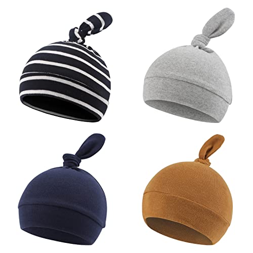 Image of Newborn Hospital Hat Autumn Winter Baby Knot Beanie Baby Boys Girls Hats 0-12 Months