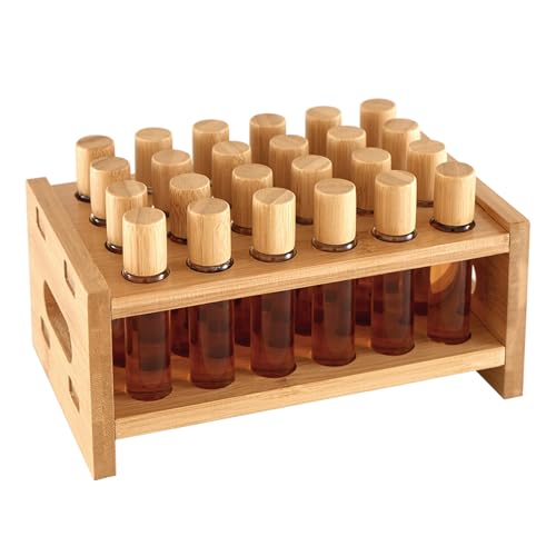 Bamboo Perfume Holder Compatible with Scentbird，Roller Ball Perfume Organizer Display Stand with 24 Slots for Perfume Oils, Lip Gloss, Lipstick, Essential Oil