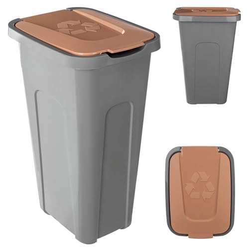 KADAX Cubo de basura para separación de residuos, 30 L, robusto cubo de basura con tapa hermética, contenedor de basura para sistema de separación de residuos, cubo de basura de plástico (1, tapa