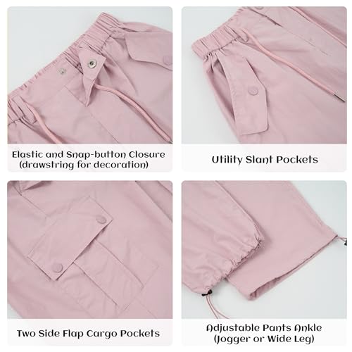 Image of Rolanko Parachute Pants for Girls Y2K Cargo Trousers with Pockets Harajuku Jogger Pants Kids 4-14 Years