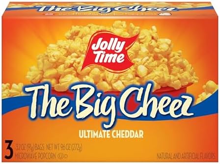Jolly Time The Big Cheez, Cheddar Cheese Microwave Popcorn, 3.2oz Sharing Bag, 3 Bags Per Carton (The Big Cheez, 3.2 Ounce (Carton of 3))
