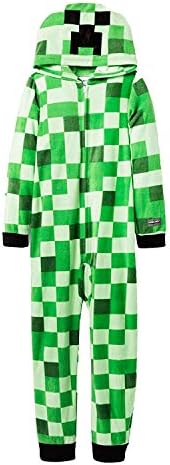 Mojang Boy's Mob Creeper Fleece Hooded Union Suit Pajama Sleeper (Large 10/12)