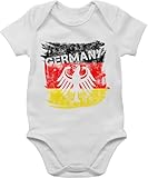 Stil: Kurzarm Baby Body Baby Body Junge Mädchen - 2026 Fussball WM Fanartikel - Germany mit Adler Deutschland - 3/6 Monate - Grau meliert - strampler europameisterschaft em vintage fußballer fußball deutscher fu ball