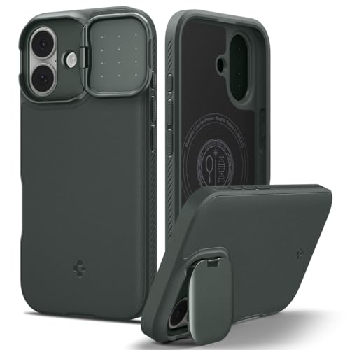 Spigen Optik Armor MagFit iPhone 17 Vert : Coque Anti-Choc avec Protection Caméra Coulissante