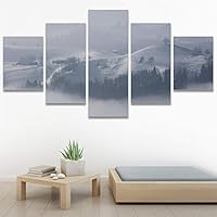 SIGNWIN 5 Panel Canvas Wall Art Foggy Mountains for Home Decorations Ready to Hang - 60
