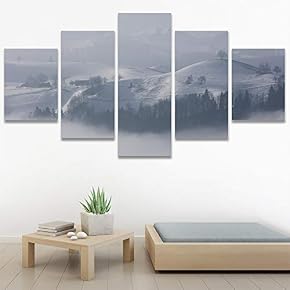 SIGNWIN 5 Panel Canvas Wall Art Foggy Mountains...