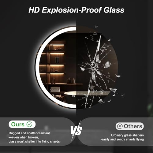 Image of NEWBULIG 24 inch LED Bathroom Mirror Round Vanity Mirror with Lights | Anti-Fog, Dimmable, 3 Color Temperature, Memory Function Led Wall Mirrors for Bathroom, Vanity