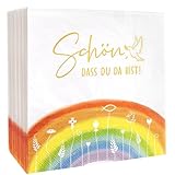 COMOOKA Servietten Taufe Mädchen & Junge - 40 Stück Kommunion Servietten Schön dass du da bist - Papierservietten mit Regenbogen-Motiv - Tischdeko für Taufe, Kommunion, Konfirmation, Firmung uvm.